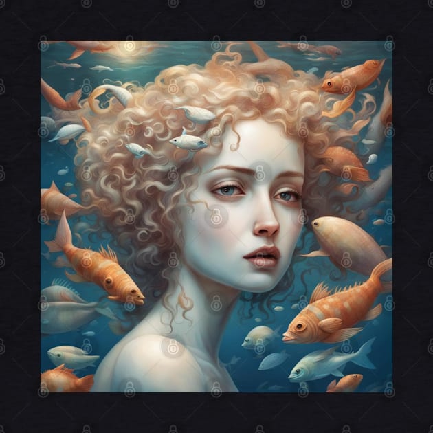 Young Woman Portrait Underwater with Sea Wildlife by tearbytea